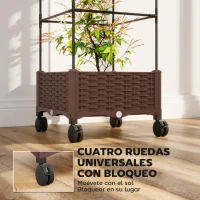 Outsunny Jardinera con Enrejado Ruedas con Drenaje para Cultivos Verduras Flores Hierbas 40x40x165 cm Marrón(m-7)