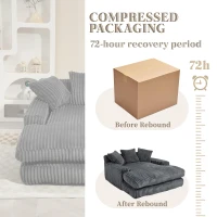 Oversized Chaise Longue Sofa with 3 Throw Cushions and Wide Armrests, Chair with Shredded Memory Foam Seat, 155L x 125W x 63H cm, Dark Gray(m-9)