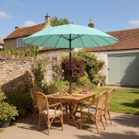Outsunny Parasol de jardin extérieur rond 2 m parasol inclinable avec ouverture fermeture manivelle 16 baleines, turquoise(m-2)