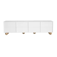 TV-Schrank mit 4 Türen, minimalistisches Design mit Holzmaserung und weißem Finish, 175x38x50 cm, Naturfarbe+Weiß(m-11)