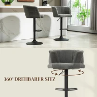 HOMCOM Barhocker 2er-Set, Schalenrücken, höhenverstellbar, Fußstütze, für Küche oder Esszimmer, Metallbasis, Dunkelgrau(m-6)