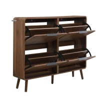 Moderner Schuhschrank, vierflügeligen Klapptüren, doppelstöckigem Stauraum für 18–24 Paar Schuhe, 105 x 24 x 90 cm, Naturfarbe(m-8)