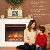 HOMCOM Chimenea Eléctrica 1000/2000W con Efecto de Llama de 5 Niveles de Brillo y 12 Colores para 30 ㎡ Blanco(m-5)