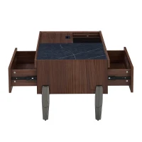 Tavolino da salotto moderno portaoggetti con cassetti e anta scorrevole, 105x50x41,5 cm, Marrone(m-9)