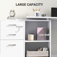 HOMCOM L-Shaped Desk, Computer Corner Desk with Storage Shelf, Drawer, PC Table Home Office Workstation, White(m-4)