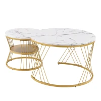 Set 2 tavolini da salotto moderni annidabili, 70x70x45 cm/45x45x40 cm, Bianco(m-6)