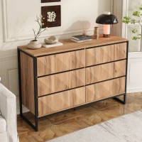 Sideboard mit 6 Schubladen, schwarzem Metallrahmen und geometrischen Schubladenfronten, 120 x 40 x 80 cm, Naturfarbe(m-4)