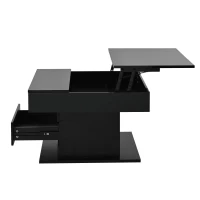 Tavolino da salotto girevole 360° con piano sollevabile, spazio a scomparsa e cassetto, 70x70x45 cm, Nero(m-10)