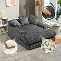 Oversized Chaise Longue Sofa with 3 Throw Cushions and Wide Armrests, Chair with Shredded Memory Foam Seat, 155L x 125W x 63H cm, Dark Gray(m-10)