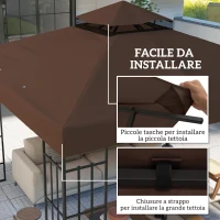 Outsunny Copertura per Gazebo da Giardino 3x3m UPF30+ a 2 Livelli in Poliestere color Caffè(m-5)