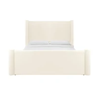 Athara King Bed with Channel-Tufted Tall Headboard for Extra Comfort, Kiln-Dried Wood Frame with Birch Legs, 225L x 191W x 128H cm, Cream(m-6)