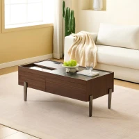 Tavolino da salotto moderno portaoggetti con cassetti e anta scorrevole, 105x50x41,5 cm, Marrone(m-1)