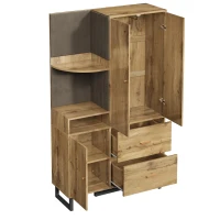 Armario ropero con estantes abiertos, barra extraíble para ropa, 2 amplios cajones, 110x38x186 cm, Color natural(m-8)