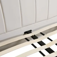 Karol Super King Bed Frame with Vegan Leather Upholstery, Bed Base with Slatted Support Base Included, 231.5L x 209W x 94H cm, Cream(m-5)