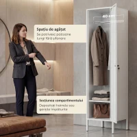 HOMCOM Dulap Metalic Slim cu Ușă Blocabilă și Suport pentru Etichete, Dulap Multi-Funcțional cu Bară pentru Haine, Rafturi, pentru Casă sau Birou, 40x40x179 cm, Alb(m-5)