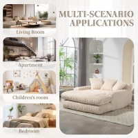 Oversized Chaise Longue Sofa with 3 Throw Cushions and Wide Armrests, Chair with Shredded Memory Foam Seat, 155L x 125W x 63H cm, Beige(m-6)