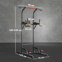 HOMCOM Máquina de Dominadas con Altura Ajustable Carga Máx. 120 kg para Entrenamiento Fitness 123x98x189-239 cm Negro y Rojo(m-3)