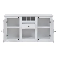 Credenza moderna con 2 ante, cassetto, ripiano a vista e 3 portabottiglie, 130x35x70 cm, Bianco(m-9)