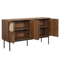 Bufet modern cu ratan, cu 4 uși și mult spațiu de depozitare, design retro-natural, 140x40x80 cm, Culoare naturală(m-9)