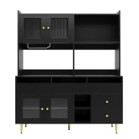 Multi-Purpose Sideboard with Changhong Glass Door and Built-In Wine Rack, Storage Cabinet for Living Room, 145L x 39W x 171H cm, Black(m-2)