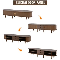 Durable Oval TV Unit with 2 Sliding Doors and 2-Tier Storage Shelves, High‑Legged TV Stand for Living Room, 175L x 40W x 40H cm, Oak(m-6)