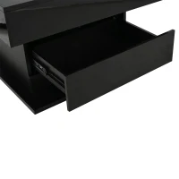 Tavolino da salotto girevole 360° con piano sollevabile, spazio a scomparsa e cassetto, 70x70x45 cm, Nero(m-6)