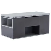 Lift-Top Coffee Table with 2 Push-to-Open Drawers and 3 Open CompartmentsStorage, Desk for Dining/Work/Relax, 100L x 51W x 47H cm, Grey(m-11)