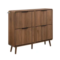 Moderner Schuhschrank, vierflügeligen Klapptüren, doppelstöckigem Stauraum für 18–24 Paar Schuhe, 105 x 24 x 90 cm, Naturfarbe(m-10)