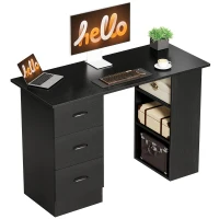 HOMCOM Computer Desk, Writing Table, PC Workstation with 3 Storage Shelves and Drawers, Handle, for Home Office, Black(m-10)