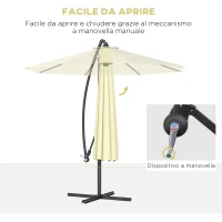 Outsunny Ombrellone da Giardino 3x2.5 m a Braccio Inclinabile con Manovella, Beige(m-4)