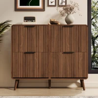 Moderner Schuhschrank, vierflügeligen Klapptüren, doppelstöckigem Stauraum für 18–24 Paar Schuhe, 105 x 24 x 90 cm, Naturfarbe(m-5)