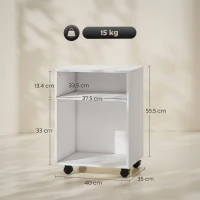 HOMCOM Mobile Porta Stampante con Ruote e 2 Ripiani Aperti in Legno, 40x35x55.5 cm, Bianco(m-3)