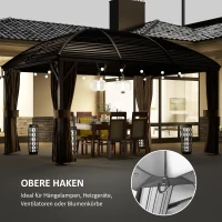 Outsunny Gartenpavillon, Partyzelt, Festzelt, 4 x Doppel-Seitenteile, wasserdicht, 2 Laternenhaken, ca. 4 x 3 x 2,8 m, Braun(m-6)