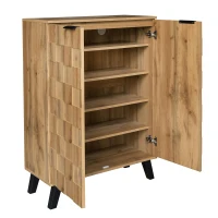 Scarpiera moderna a 5 ripiani con motivo geometrico effetto legno per corridoio e ingresso, 80,5x35x109,5 cm, color legno(m-9)