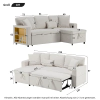 3 Seater Corner Sofa with Integrated Side Shelf and Built-in USB, Modular Sofa with Footstool and 3 Cushions, 214L x 131W x 87H cm, Beige(m-3)