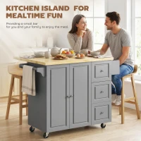 HOMCOM Kitchen Island on Wheels, Rolling Kitchen Storage Trolley with Drop Leaf, Drawers, Towel and Spice Rack, Grey(m-4)