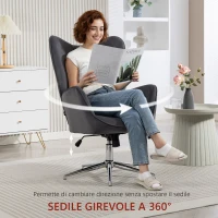 HOMCOM Poltroncina da Salotto Girevole con Braccioli in Velluto, con Dondolo e Altezza Regolabile, Grigio Scuro(m-7)