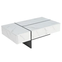 Tavolino da salotto moderno con illuminazione LED e 3 cassetti, 105x60x35 cm, Bianco(m-2)