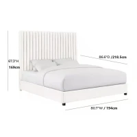 Arabelle Super King Bed with Tall Channel-Tufted Headboard, Kiln-Dried Wood Frame with Sturdy Birch Legs, 218.5L x 194W x 169H cm, White(m-3)