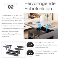 Lift-Top Coffee Table with 2 Push-to-Open Drawers and 3 Open CompartmentsStorage, Desk for Dining/Work/Relax, 100L x 51W x 47H cm, Grey(m-8)
