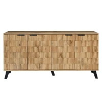 Bufet modern cu 4 uși, model geometric al texturii lemnului, spațiu generos de depozitare, 160,5x35,5x78 cm, Culoare naturală(m-10)