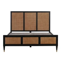 Handmade Upholstered King-Size Bed with Slatted Base Included, Bed Frame with Hardware, 215L x 156.5W x 120.5H cm, Black Brown(m-2)
