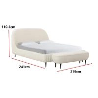 Denise Boucle King-Size Bed with Integrated Slatted Base, Bed Frame with Iron Legs and Anti-Slip Pads, 241L x 212W x 110.5H cm, Cream(m-3)