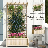 Outsunny Fioriera da Giardino con Traliccio per Piante Rampicanti, 90x45x183 cm, Legno Naturale(m-5)