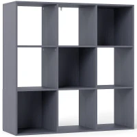 HOMCOM Bücherregal, 3-stufiges Aufbewahrungsregal mit 9 Fächern, für Wohnzimmer, Büro, Schlafzimmer, 91x29,5x91cm, grau(m-1)