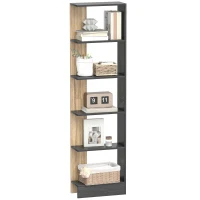 HOMCOM Raft-bibliotecă de depozitare cu 5 compartimente deschise 45 x 21 x 170 cm Negru și Stejar(m-8)