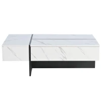 Tavolino da salotto moderno con illuminazione LED e 3 cassetti, 105x60x35 cm, Bianco(m-8)