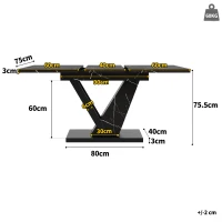Telescopic Dining Table with Precision Telescopic Runners and Adjustable Feet, Space-Saving Desk for Seats 4-6, 120L x 75W x 75.5H cm, Black(m-3)
