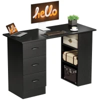 HOMCOM Computer Desk, Writing Table, PC Workstation with 3 Storage Shelves and Drawers, Handle, for Home Office, Black(m-11)