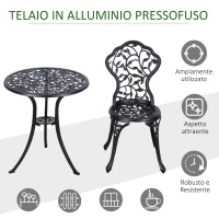 Outsunny Set da Giardino 3 Pezzi con 2 Sedie da Esterno e Tavolo Rotondo in Alluminio, Nero(m-5)